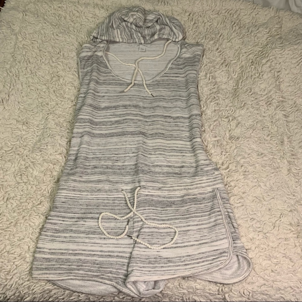 Grey and White Towel Hooded Cover Up Romper
